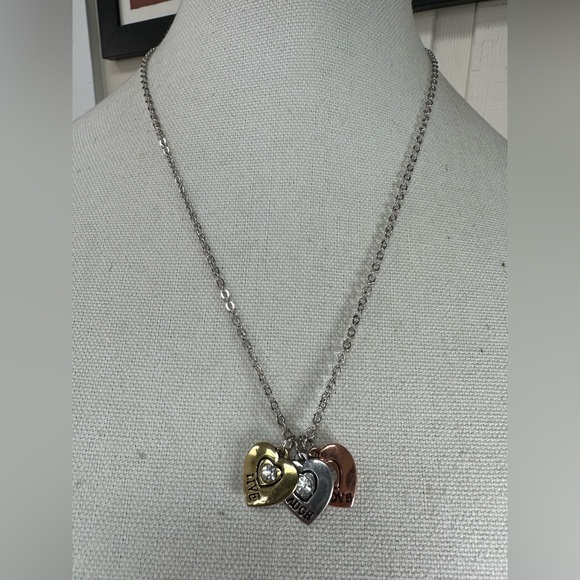 Floating hearts with rhinestones necklace - Picture 1 of 5